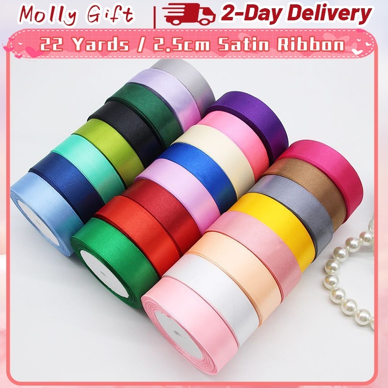 22M/Roll 2.5CM Satin Ribbon Roll Christmas Decoration Ribbons Roll Flower Making DIY Birthday