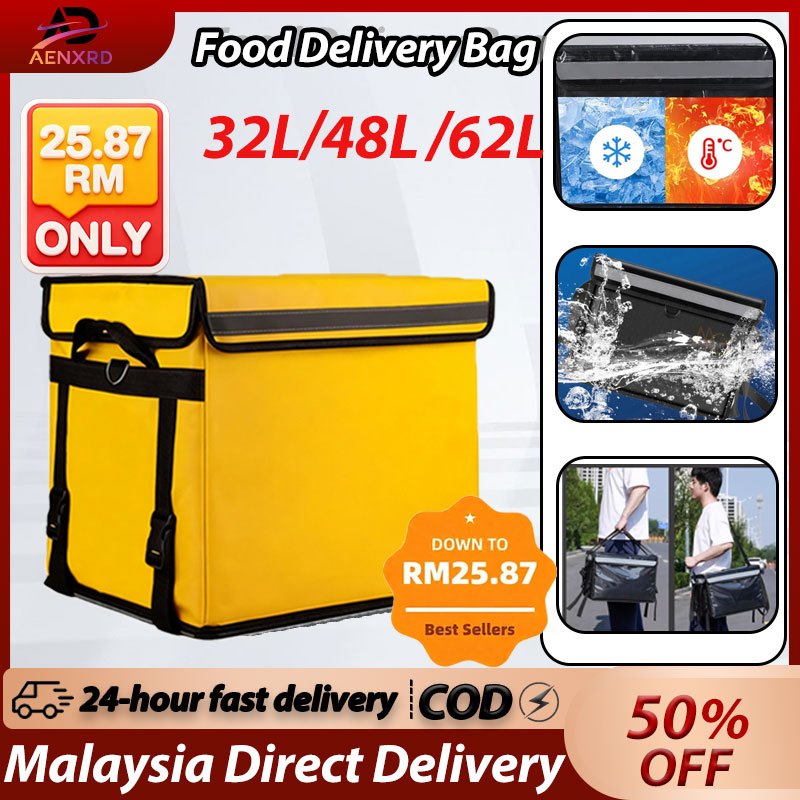 Food Deliver Bag Grab bag Motorcycle Insulated Grab Delivery Box 32/48/62L Waterproof Beg Penghantaran Makanan Sling Bag