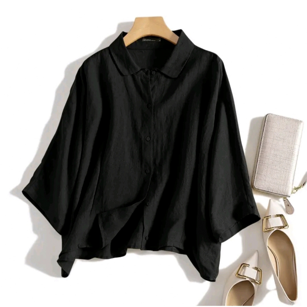 【READY STOCK 】Cherry?Women Daily Retro Casual Loose Long Sleeve Solid Color Blouse