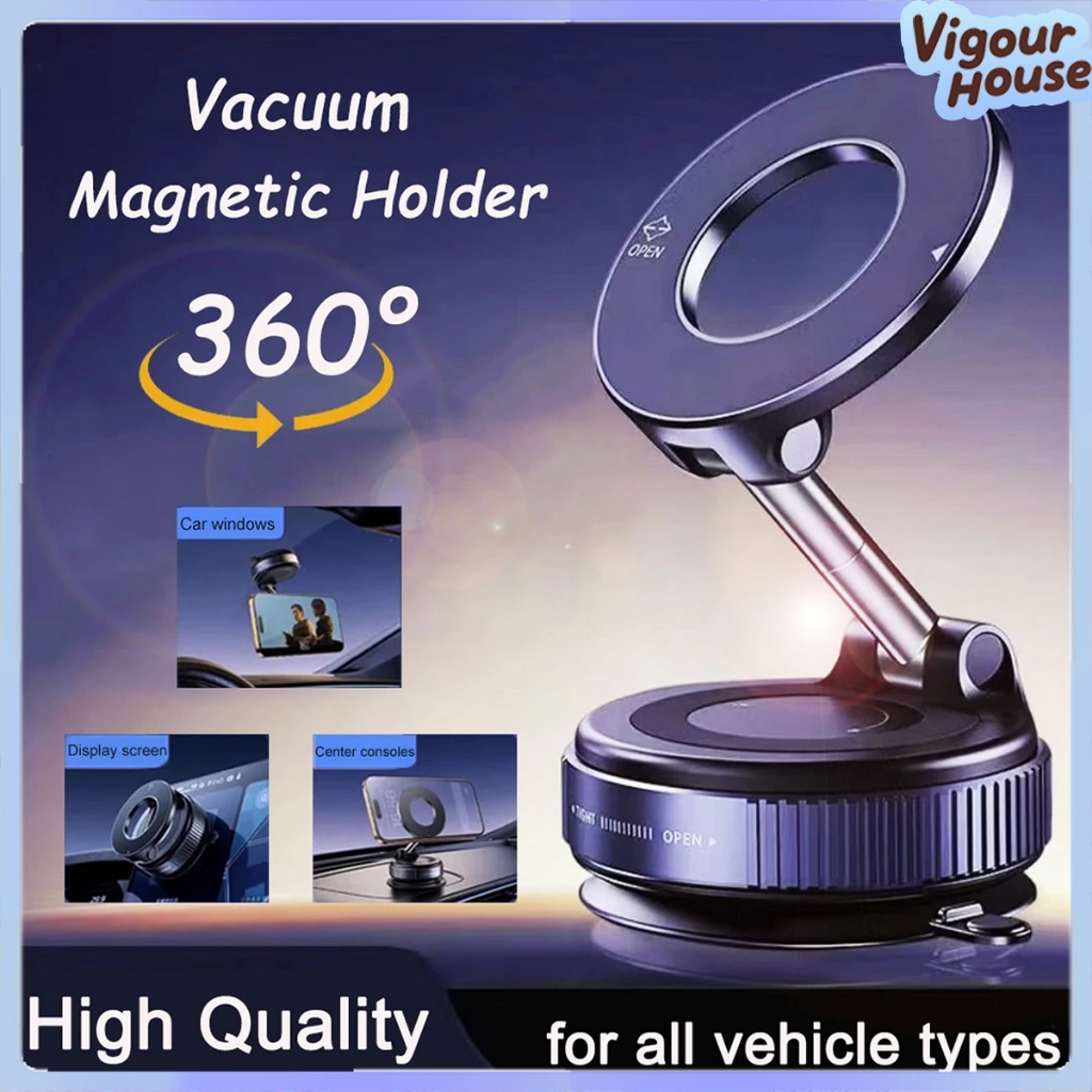 Car Phone Magnetic Stand Mechanical Vacuum Suction Cup Rotate 360° Magnetic Adsorption Bracket
