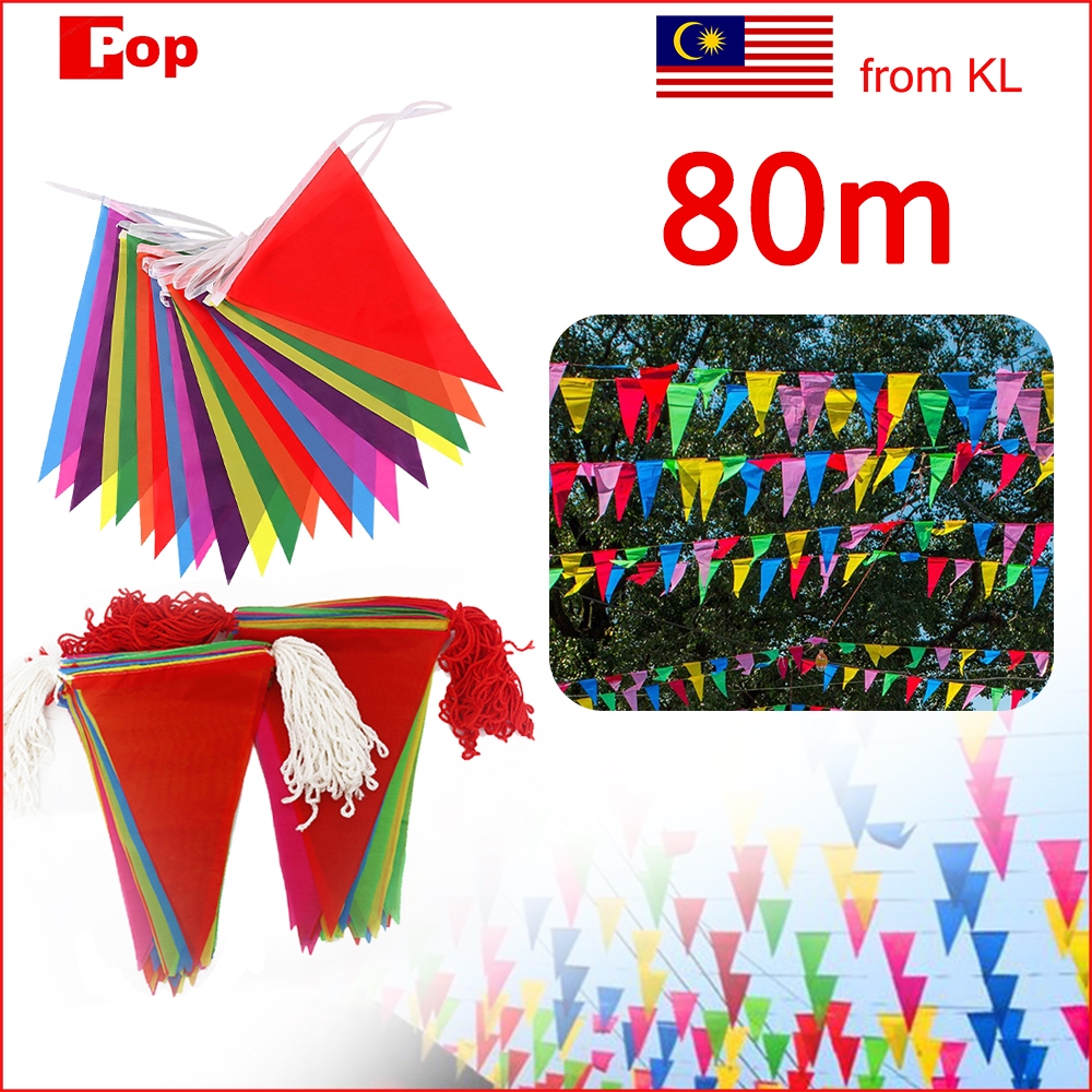 150Pcs 80m Triangle Flag-Rainbow String Flags-decorative flag-banner colorful flags Suitable for various activities