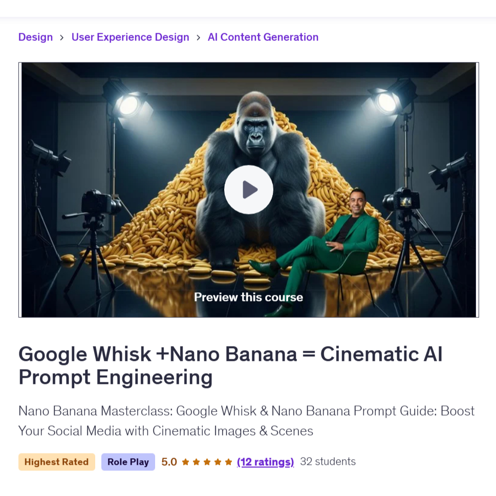 Nano Banana Video Course- Google Whisk +Nano Banana = Cinematic AI Prompt Engineering | Learn AI Prompt Video Lessons