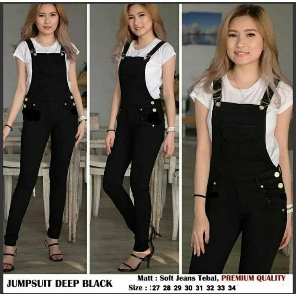 Overall Jumpsuit Plus Size Loose Wide Leg Pants Korean Style Denim and Black