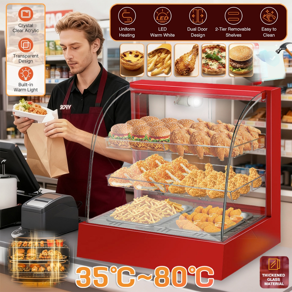 🔥Commercial Food Warmer Display Case Multi-Functional Warmer Showcase For Hot Pastry Fried Chicken Pizza Bread Curry