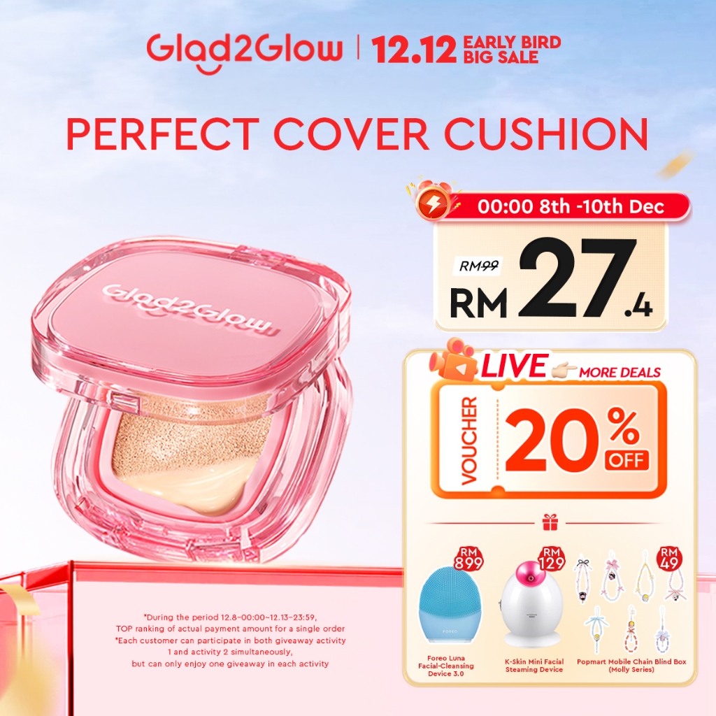 Glad2Glow Perfect Cover Cushion Foundation Full Coverage Long-Lasting Waterproof Makeup Oil Control foundation