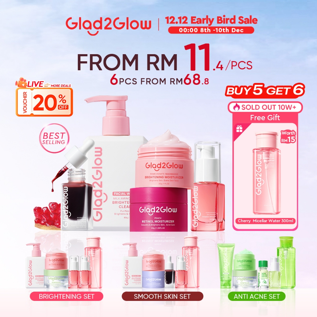 Glad2Glow 6In1 Skincare Set With Moisturizer+Toner+Serum+Cleanser+Micellar Water Brightening Repair Acne Face Skin Care
