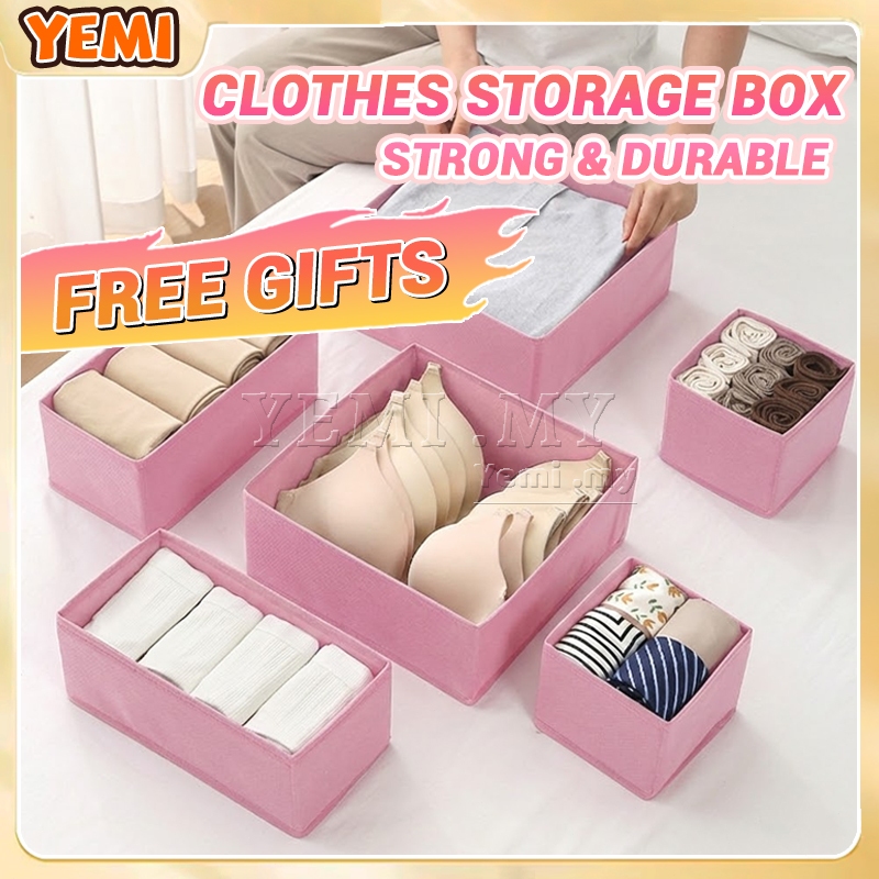 3pcs Pink Clothes Organiser Foldable Drawer Storage Box Tudung Underwear Bra Sock Kotak Simpanan Almari Kemas