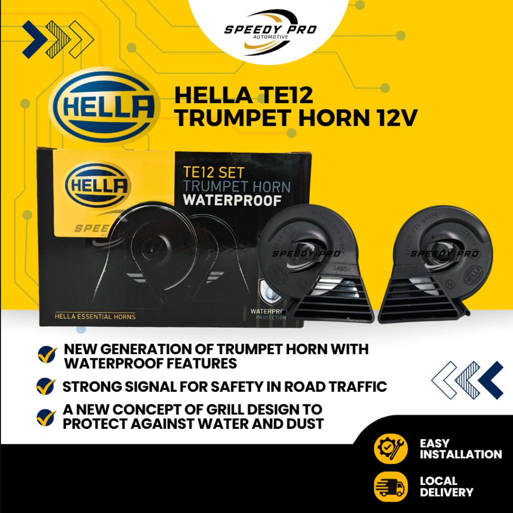 HELLA TE12 Trumpet Horn 12V 2pcs Loud Dual Tone Waterproof Car Motorcycle Horn 3FH-011-225-181