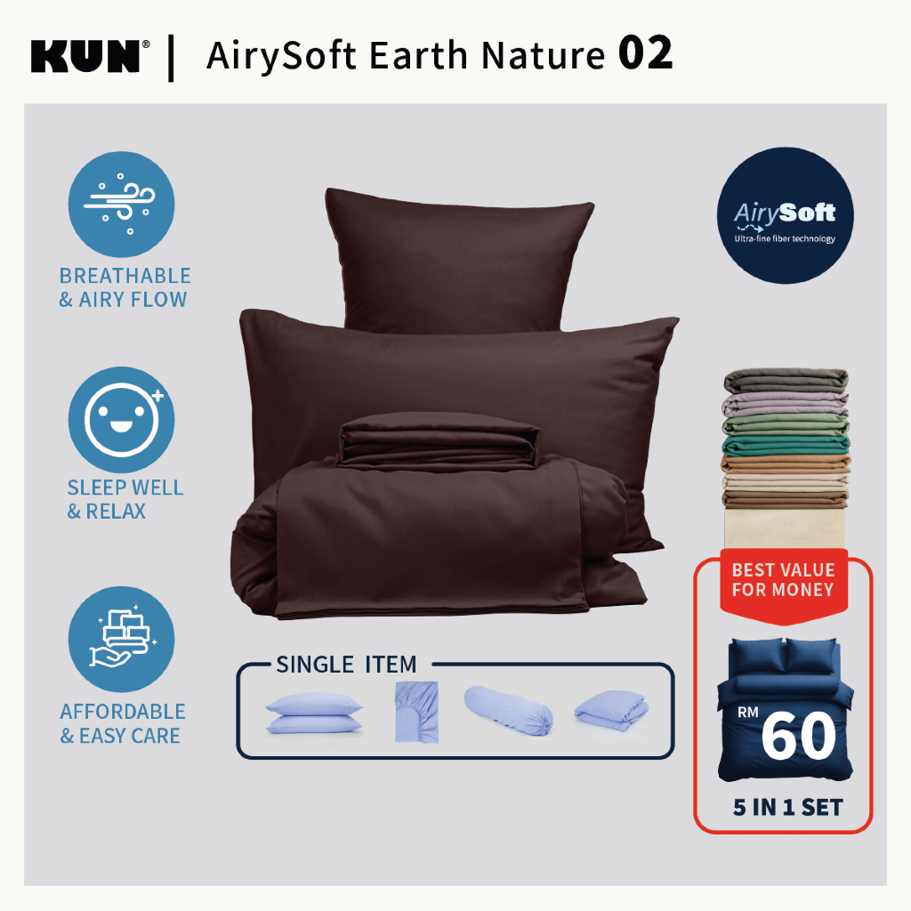 KUN AirySoft plain Color-Earth Nature Series 02 Pillowcase/ Bolster case/ Fitted Bedsheet/ Quilt Cover ALACART ITEM