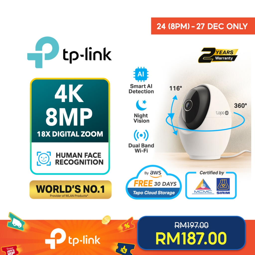 【NEW LAUNCH】TP-Link Tapo C260 4K 8MP Pan/Tilt AI CCTV WIFI Wireless IP Camera Smart AI Detection