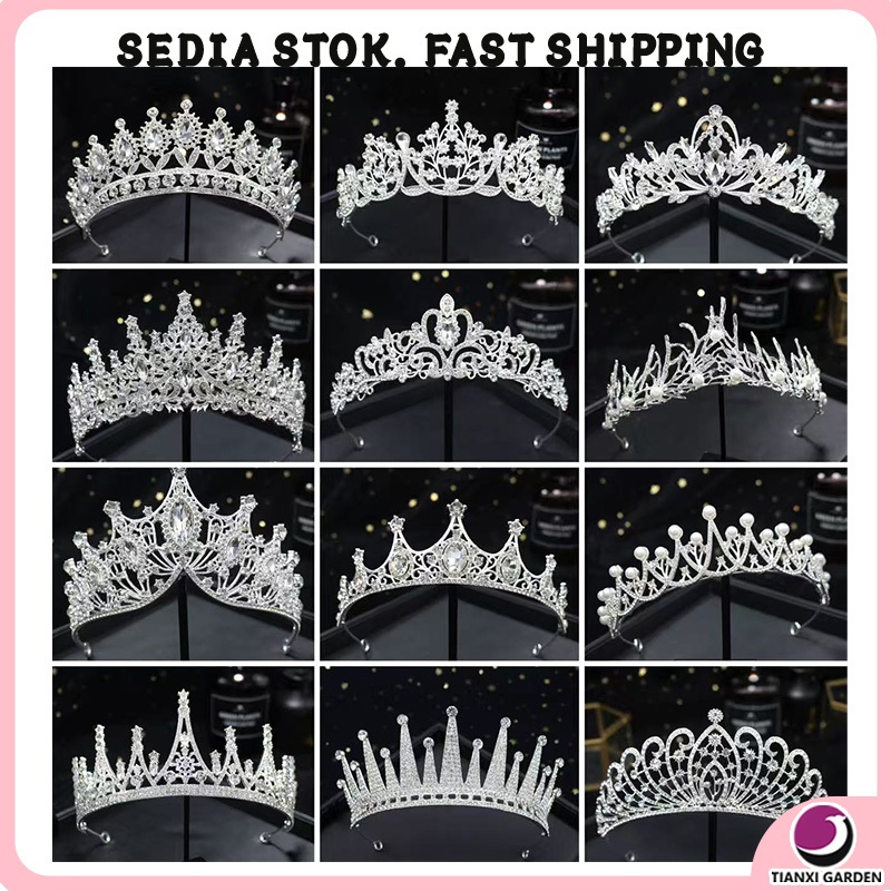 European & American Bride Crown Headband – Mahkota Rhinestone Buatan Tangan untuk Parti Hari Jadi & Kahwin