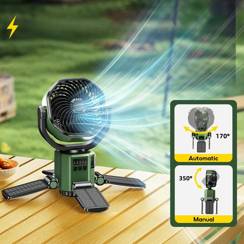 Kipas perkhemahan kecil 20000mAh with LED Light Control Type C Typhoon Dual Blade Wireless Gantung USB Rechargeable Kipa