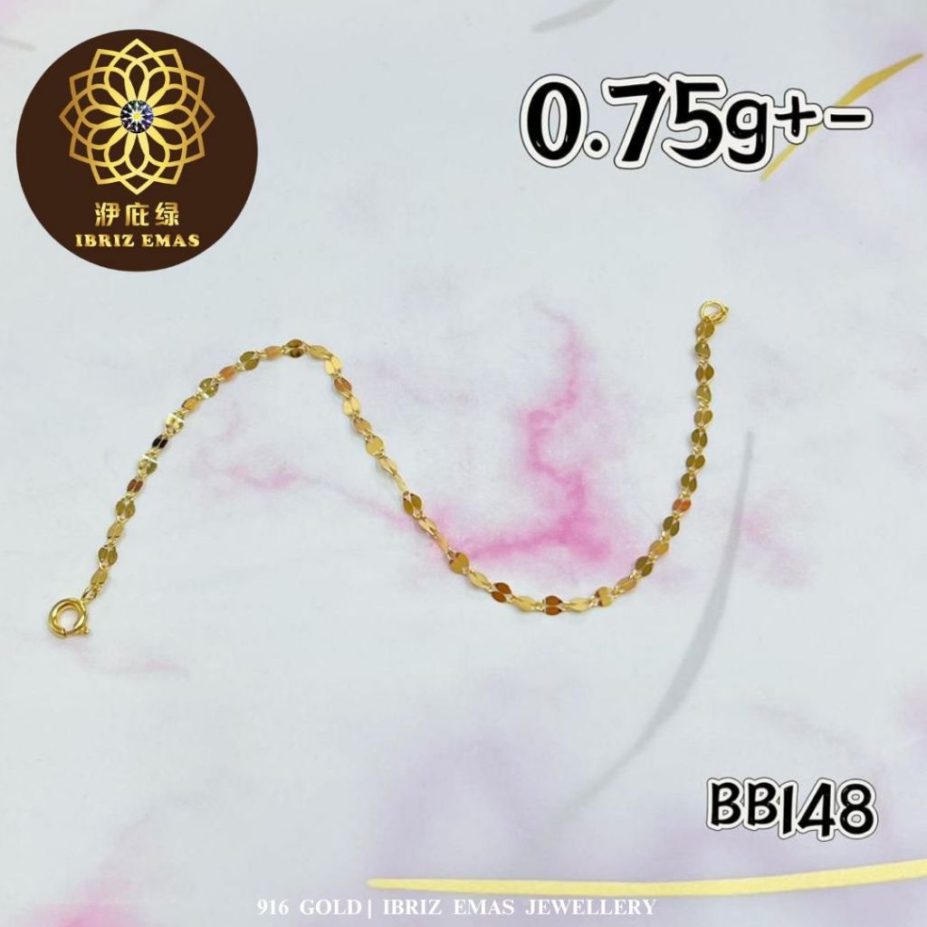 IBRIZ Jewellery BB148| 916 Gold Bracelet For Woman Mirror Bracelet 916 Rantai Tangan Emas 916 Original