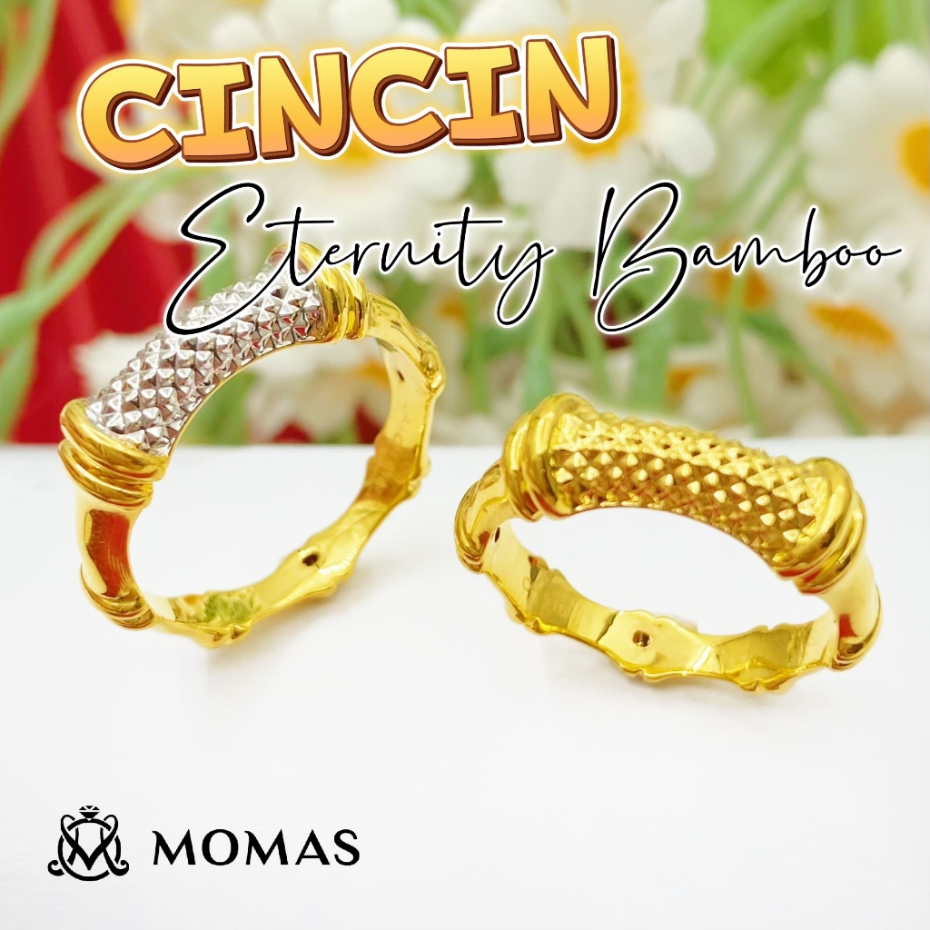 MOMAS CINCIN ETERNITY BAMBOO 5D Emas 916 Tulen Cincin Buluh Emas 916 Original Cincin Bajet Emas 916 Tulen