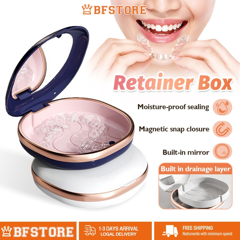 Retainer Case With Mirror Fake Teeth Orthodontic Case Dental Denture Box Holder Container Bracket Storage Organizer
