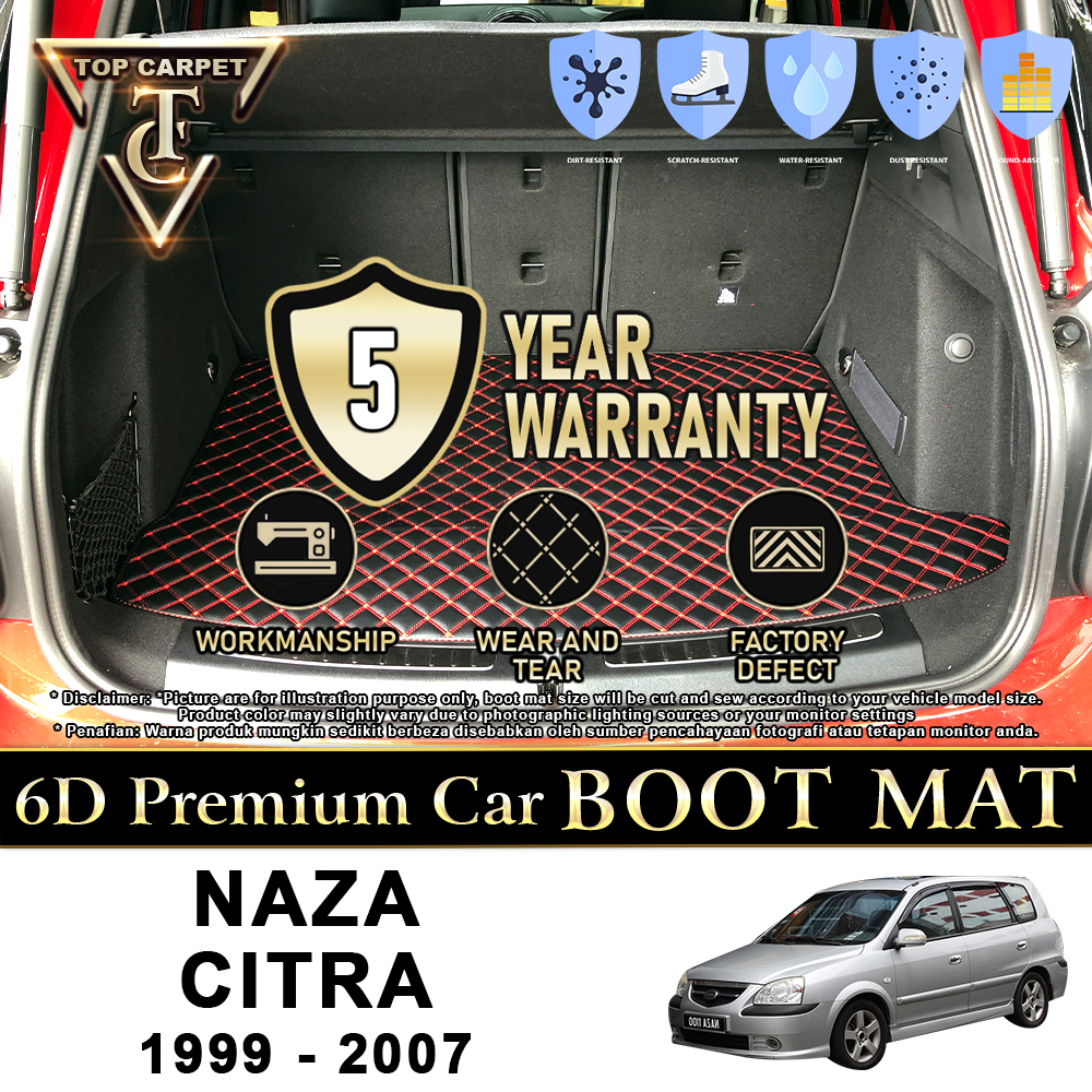 Top Carpet NAZA CITRA ( 1999 – 2007 ) Car Boot Mat PU Leather Cargo Mat Trunk Carpet Boot Liner Karpet Bonet