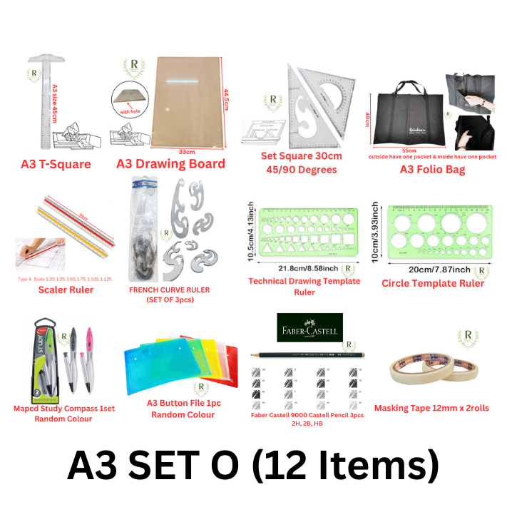 A3 Lukisan Kejuruteraan Set Engineering / Technical Drawing Set Student Mekanikal University Diploma College Bachelor