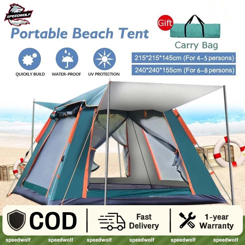 Outdoor Tent 6-8 Persons Camping Tent Family Tent Automatic Tent Double-Layer Waterproof Rainproof Tent
