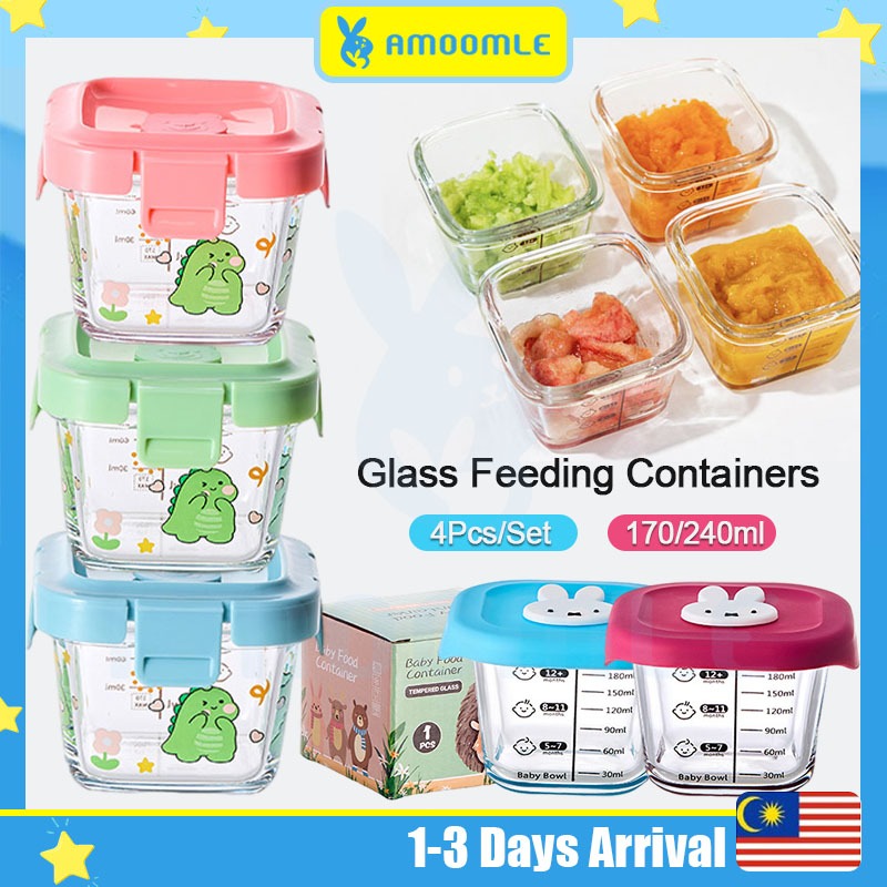 【4Pcs】170/240ML Baby Food Containers Glass Food Storage Box With Lid Leak Moisture Proof Thickened Airtight