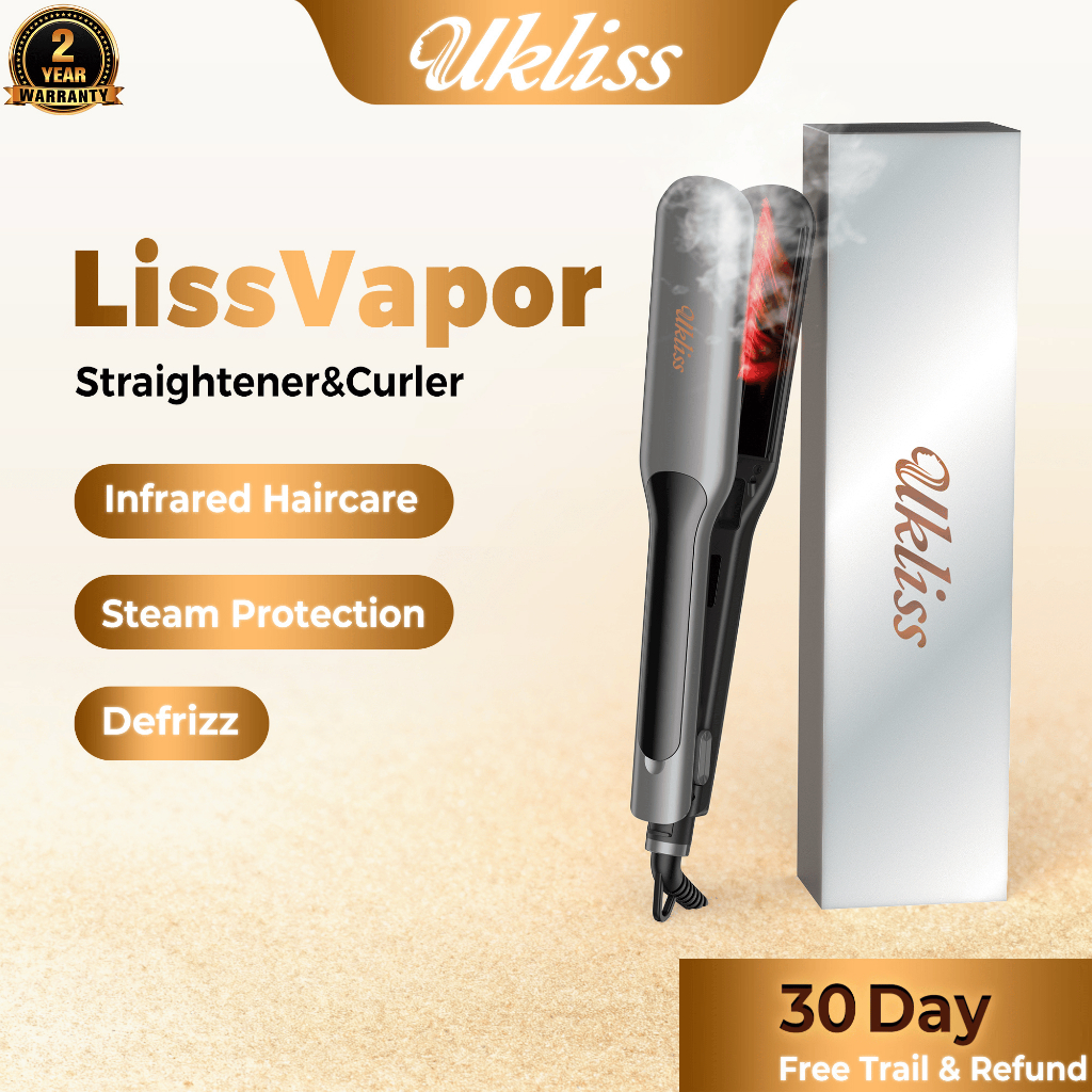 Ukliss Steam Hair Straightener Ceramic Plate 230°C Adjustable Temperature Hair Care Ionic Ion Technology