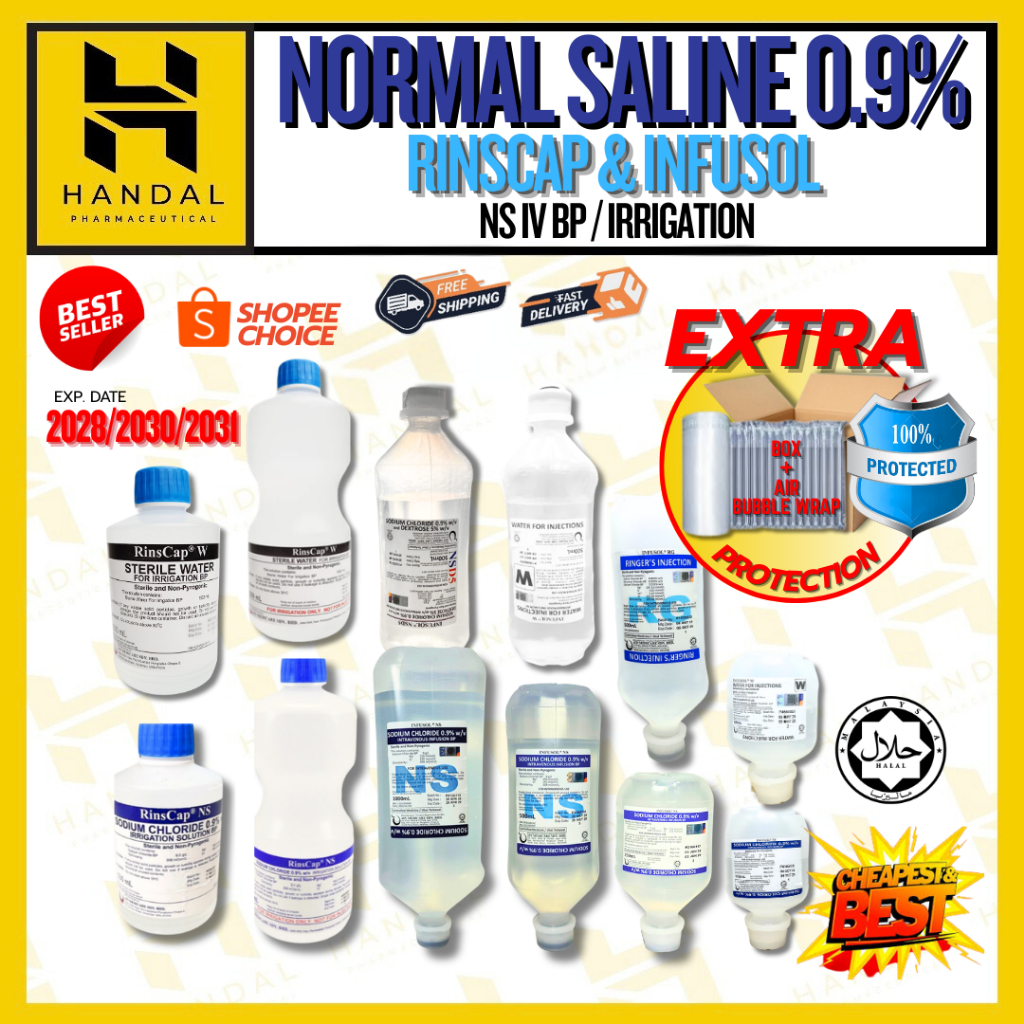 [READY STOCK] RINSCAP INFUSOL Normal Saline 0.9% Sodium Chloride | NS IV BP Irrigation 100ml 250ml 500ml 1000ml