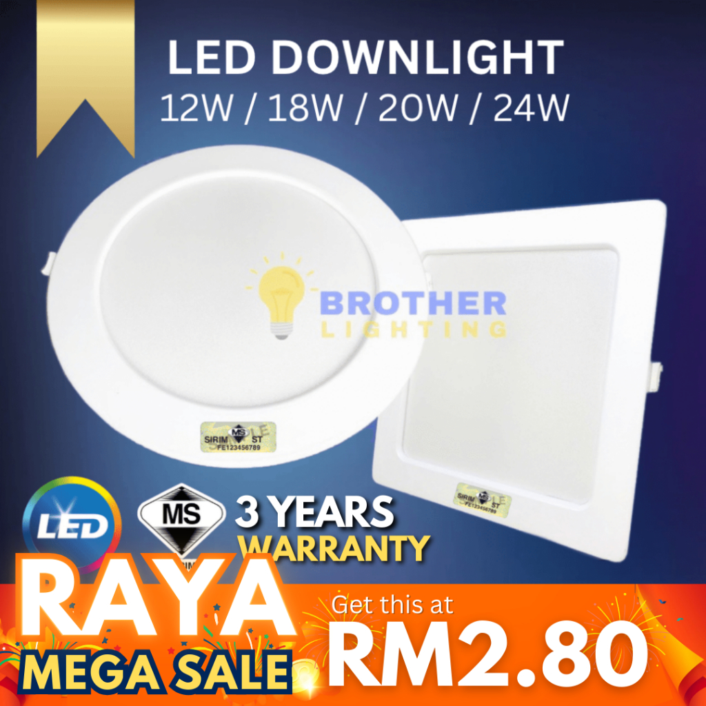 [SIRIM] LED Downlight Round Square 6W 9W 12W 18W 20W 24W 4" 6'' 8" Recessed Downlight Panel Celling Lampu Daylight Warm