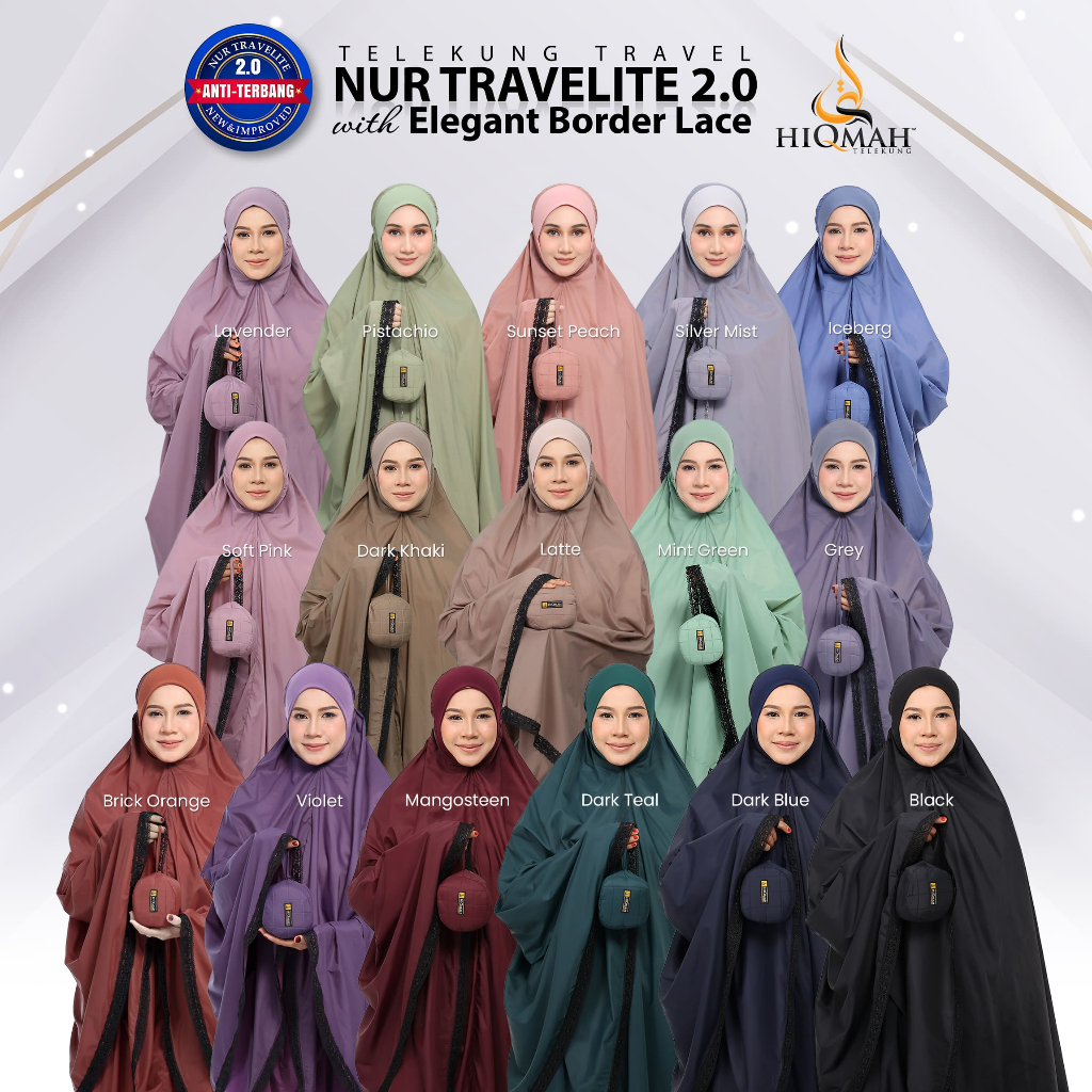 NUR TRAVELITE 2.0 SERIES by TELEKUNG HIQMAH Telekung Travel with Elegant Border Lace, Kompak, Ringan & Anti-Terbang