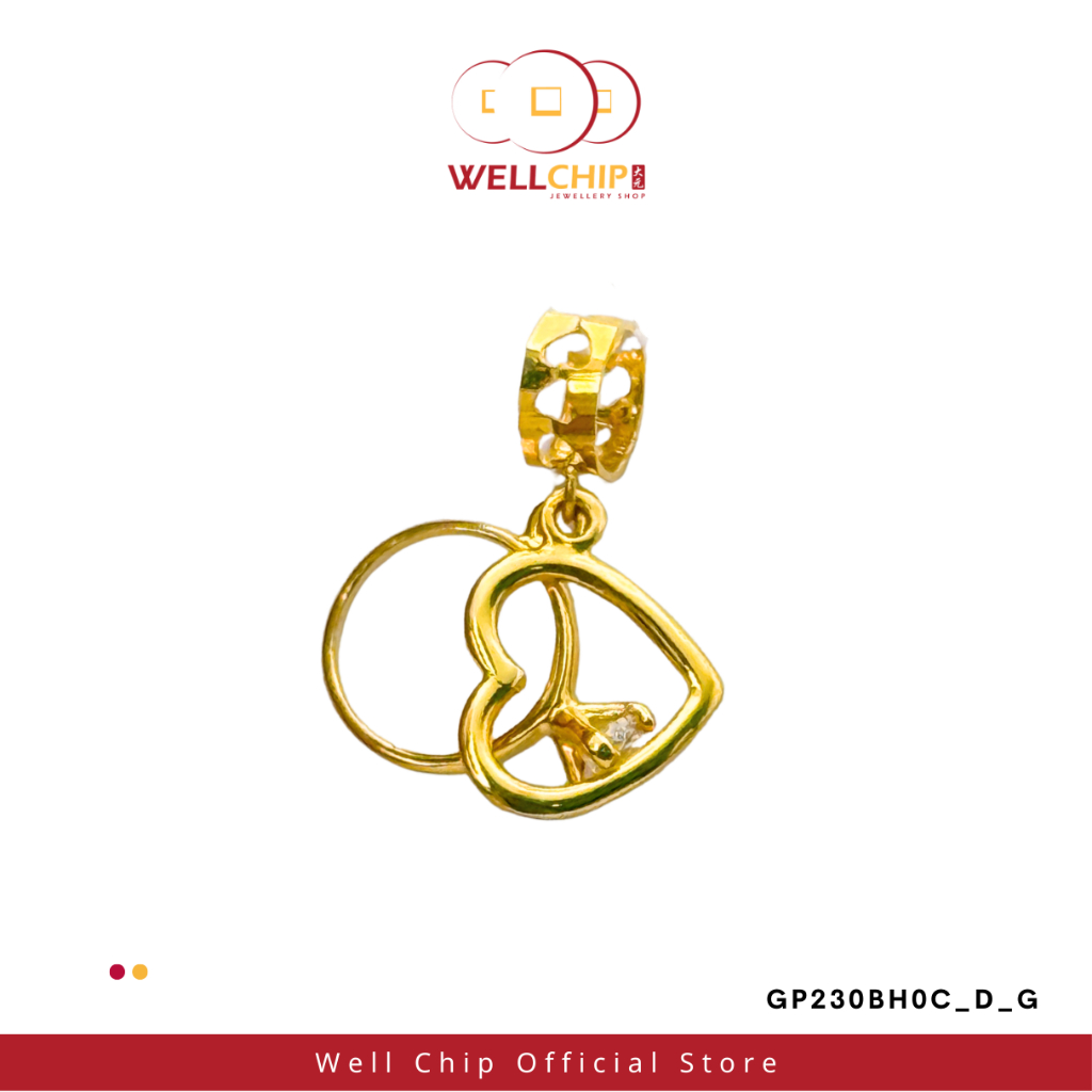 Loket Love dan Cincin Emas 916 | Heart and Ring 916 Gold Pendant | Emas 916 | Kedai Emas WELL CHIP