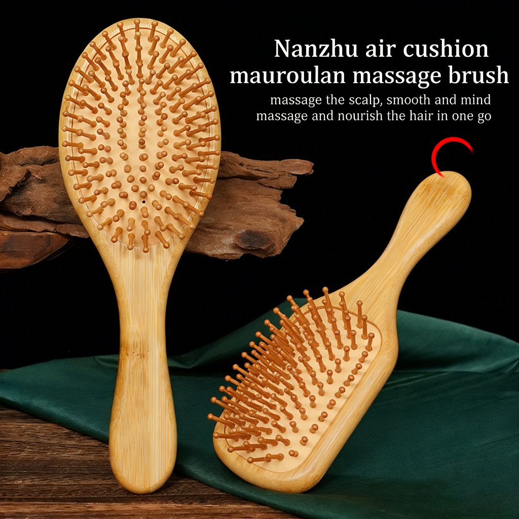 Natural Wooden Comb Bamboo Scalp Massage Hair Brush 气垫梳子 Hair Brush Anti Static Air Cushion Comb 木梳子 Sikat Rambut