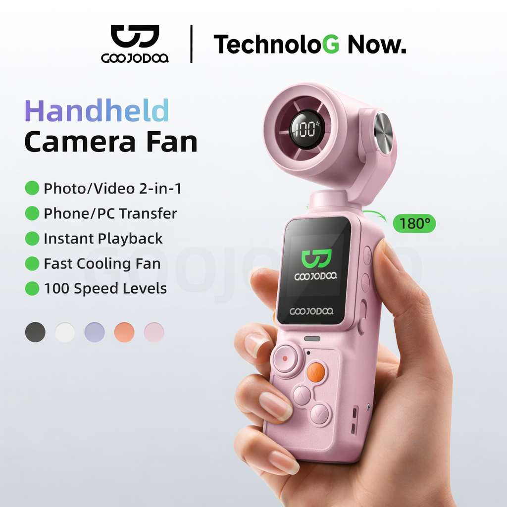 GOOJODOQ  2 in 1 Handheld Camera Fan 100-level Wind High Speed Fan With Photo and Camera GFS025