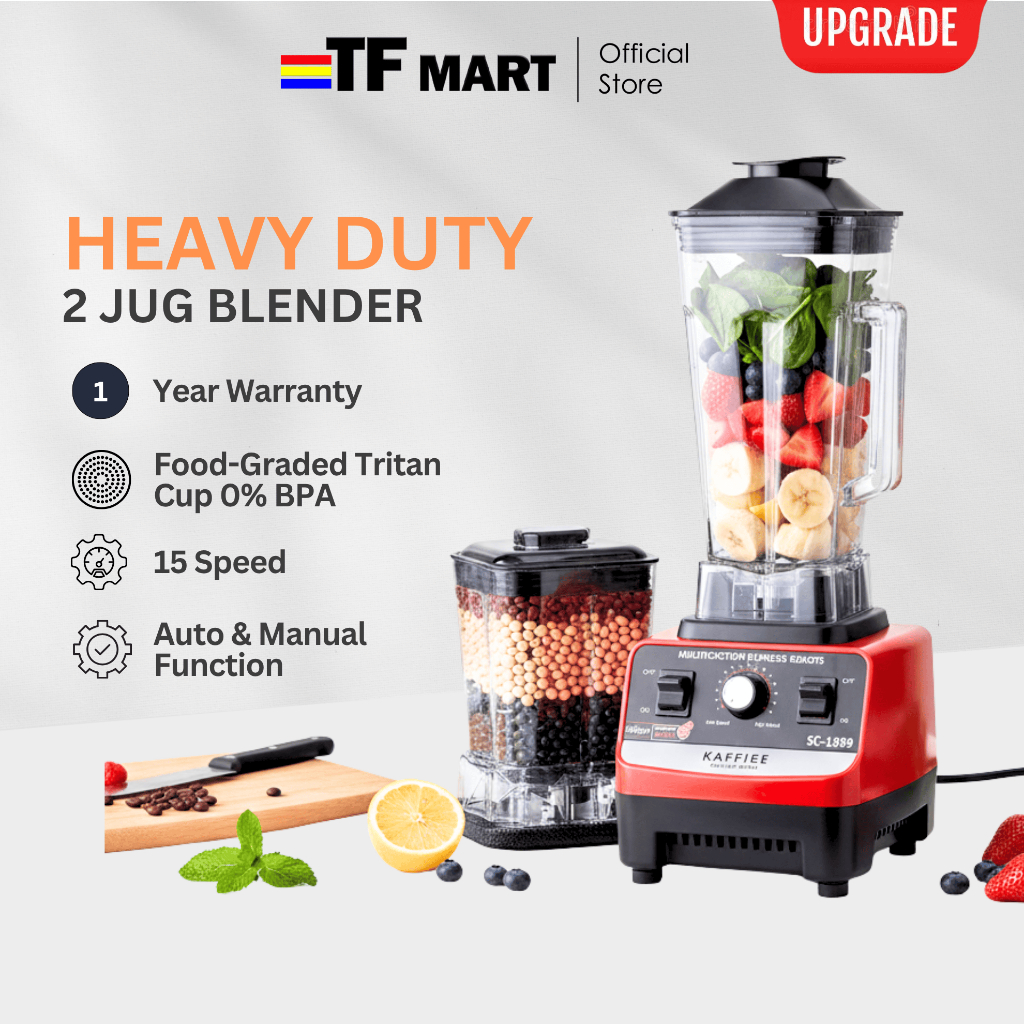 TFMART 2L Kaffiee Blender Heavy Duty belender blander mesin blander heavy duty set 2 Jug Kecil Besar Kisar Chili 破壁机