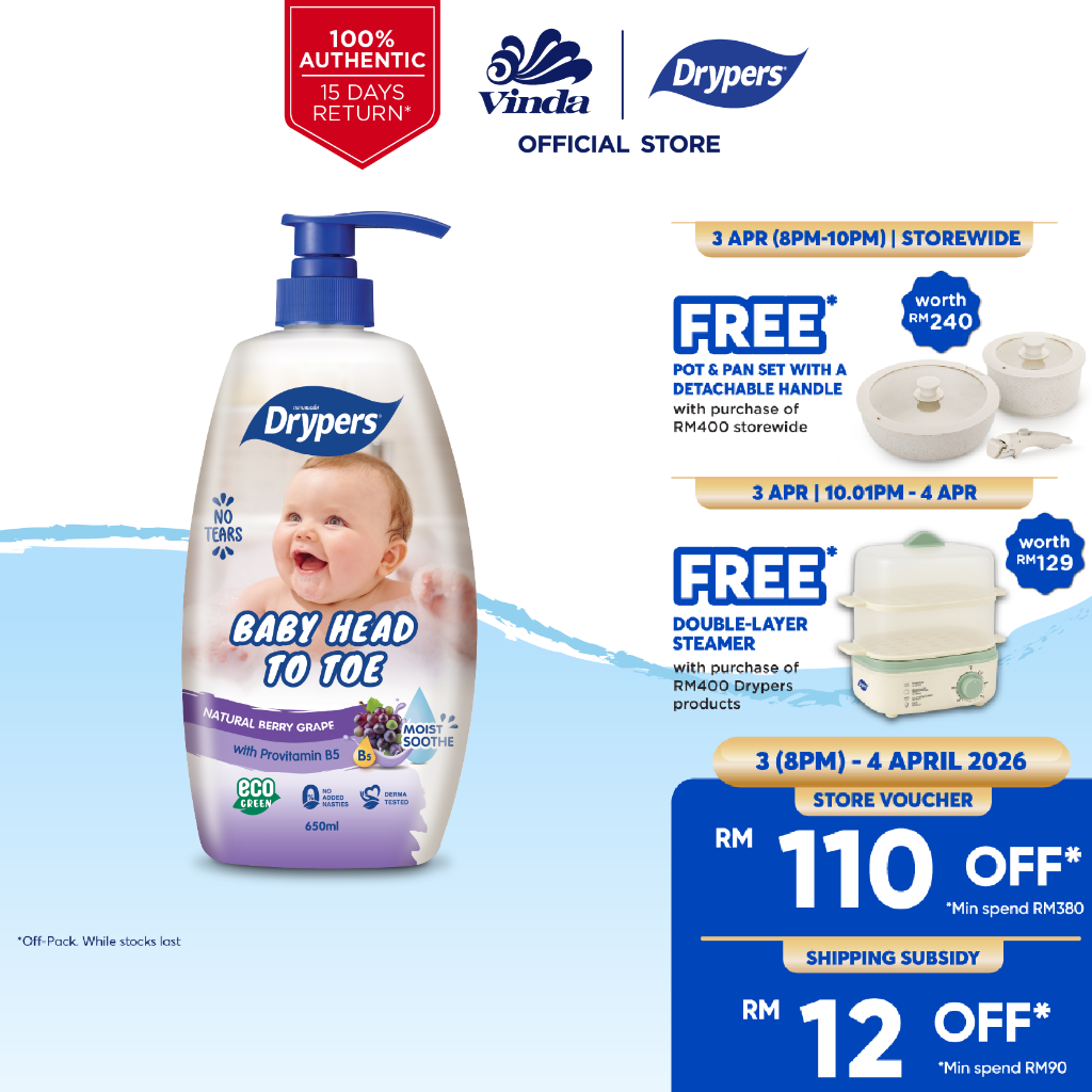 Drypers Baby Head to Toe 650ml - Oat / Fruit / Avocado / Shea Butter / Raspberry / Berry Grape