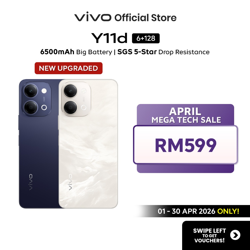 [New Arrival] vivo Y11d 8*GB(4+4) RAM + 128GB ROM & 12*GB(6+6) RAM + 128GB ROM 6500mAh SGS 5-Star Drop Resistance