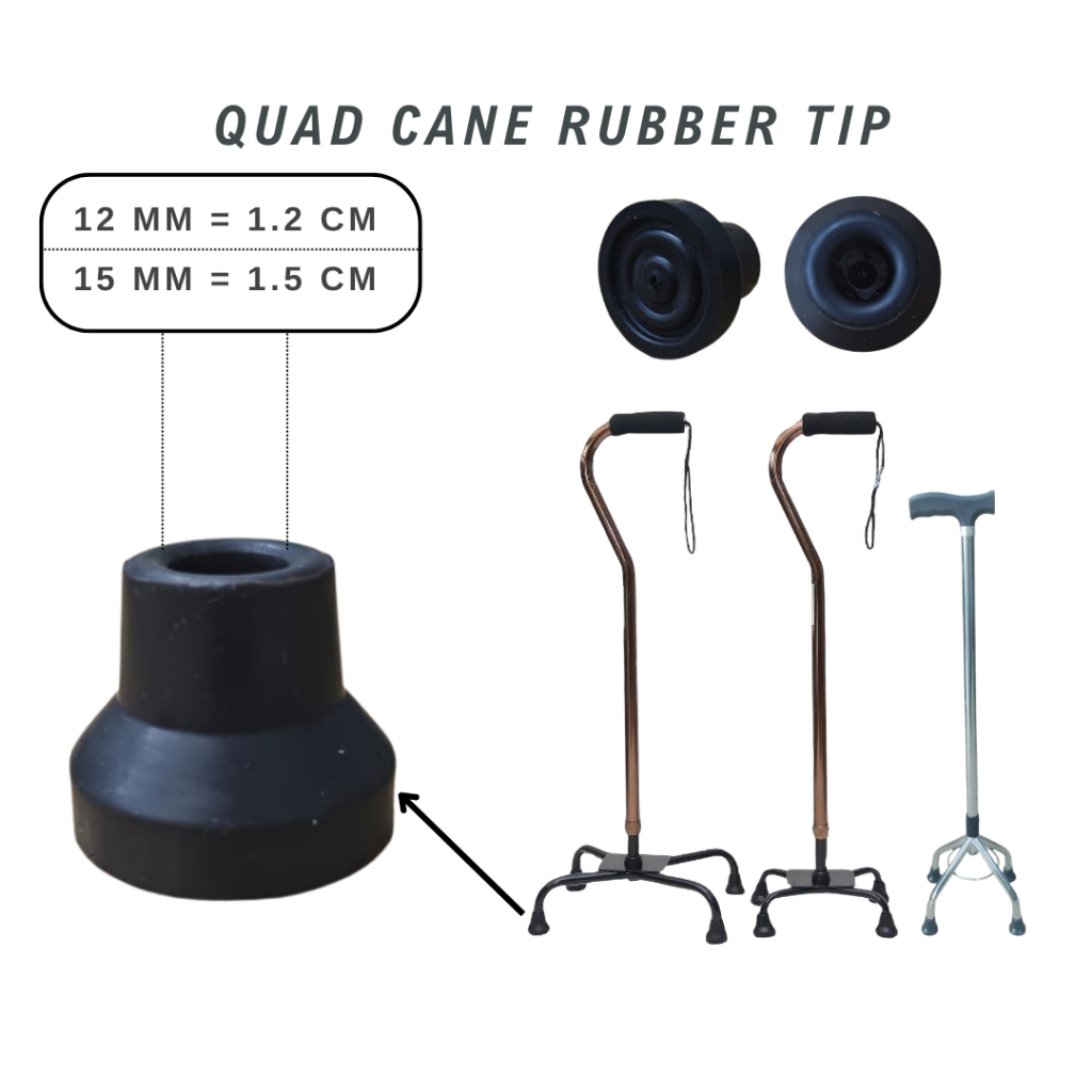 Quad Cane Rubber Tip Anti-Slip Walking Stick Getah Tongkat 4 Kaki (ID 12mm / 15mm) Replacement Base