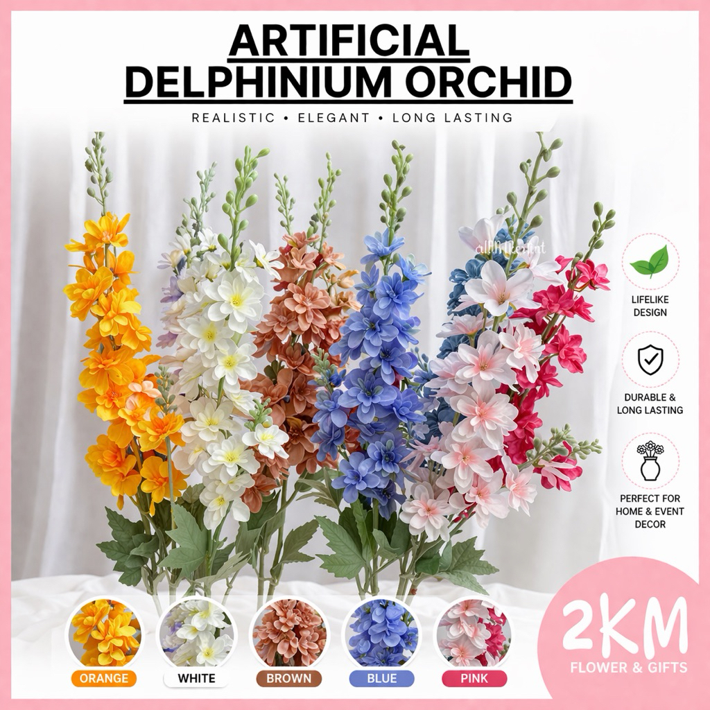 (19 FLOWERS) 3D DELPHINIUM ORCHID ARTIFICIAL FAKE FLOWER Bouquet Living Room Decor Bunga ORKID Hiasan Rumah Hantaran