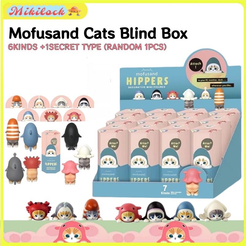5 Pcs Sonny Angel Mofusand Hippers Shark Cat Blind Box Articulated Mini Dolls Desktop Ornaments