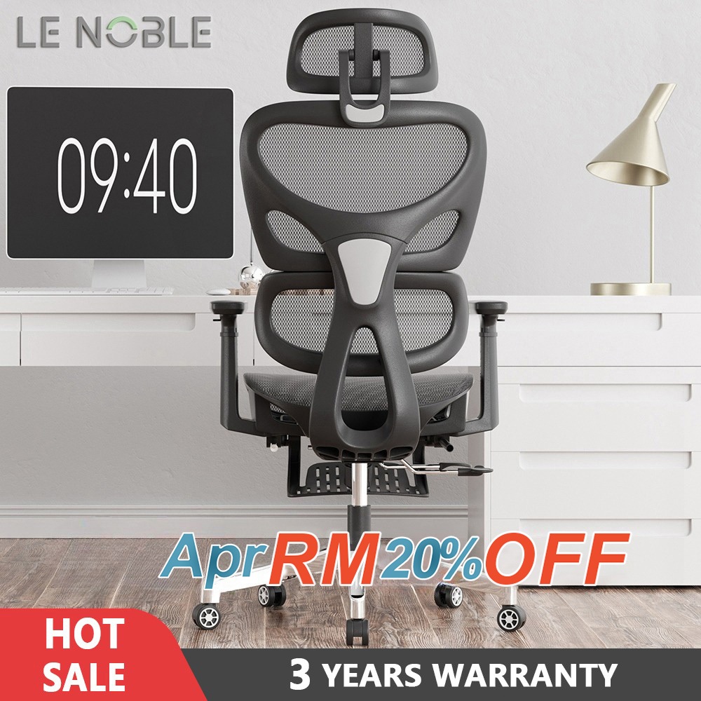 LENOBLE K80 Office Chair Ergonomic Chair Gaming Chair Adjustable Kerusi Pejabat - 3 Years Official Warranty