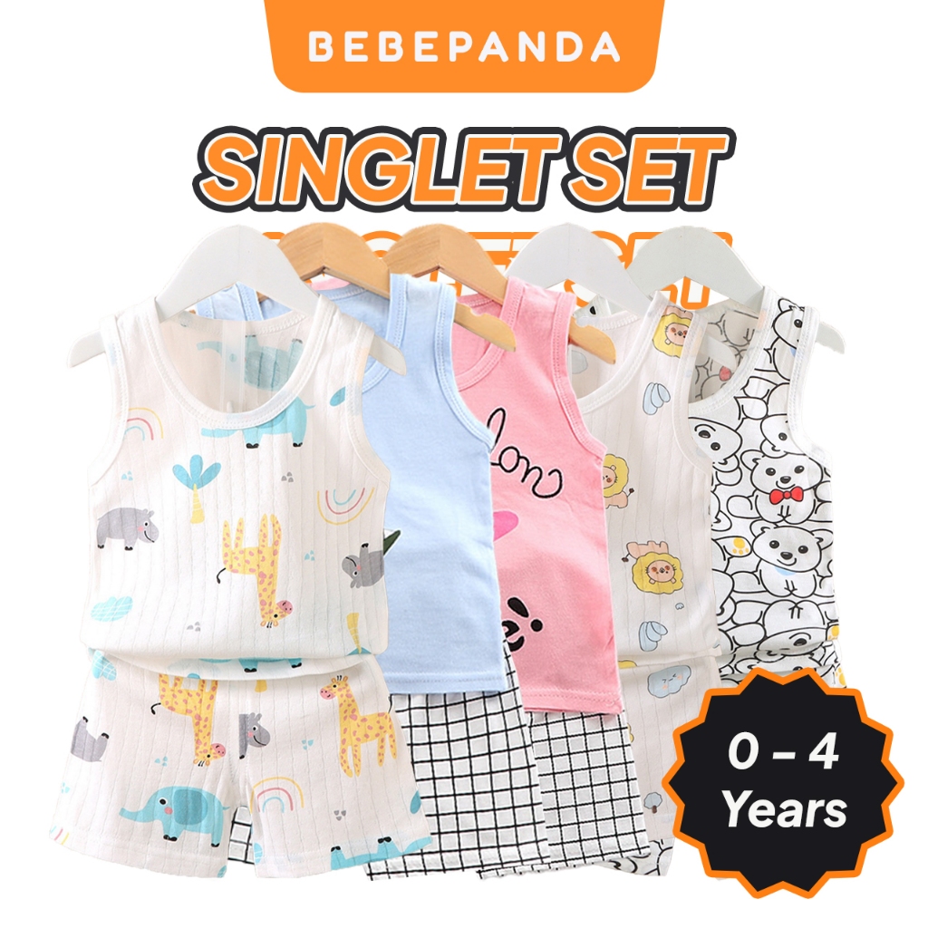 Budak Baju Tanpa Lengan Set 0-4 Years Lelaki Perempuan Boy Girl Singlet Shorts Set Unisex Cute Cloth