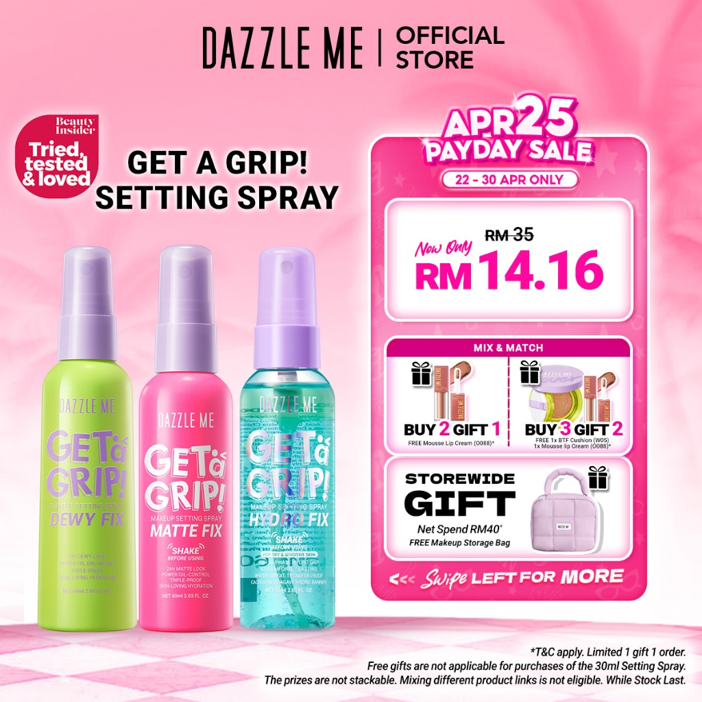 [TRENDING!!!] DAZZLE ME Get a Grip Makeup Setting Spray Matte Fix For Oily Skin Matte Finish (60ML) Semburan Penetap