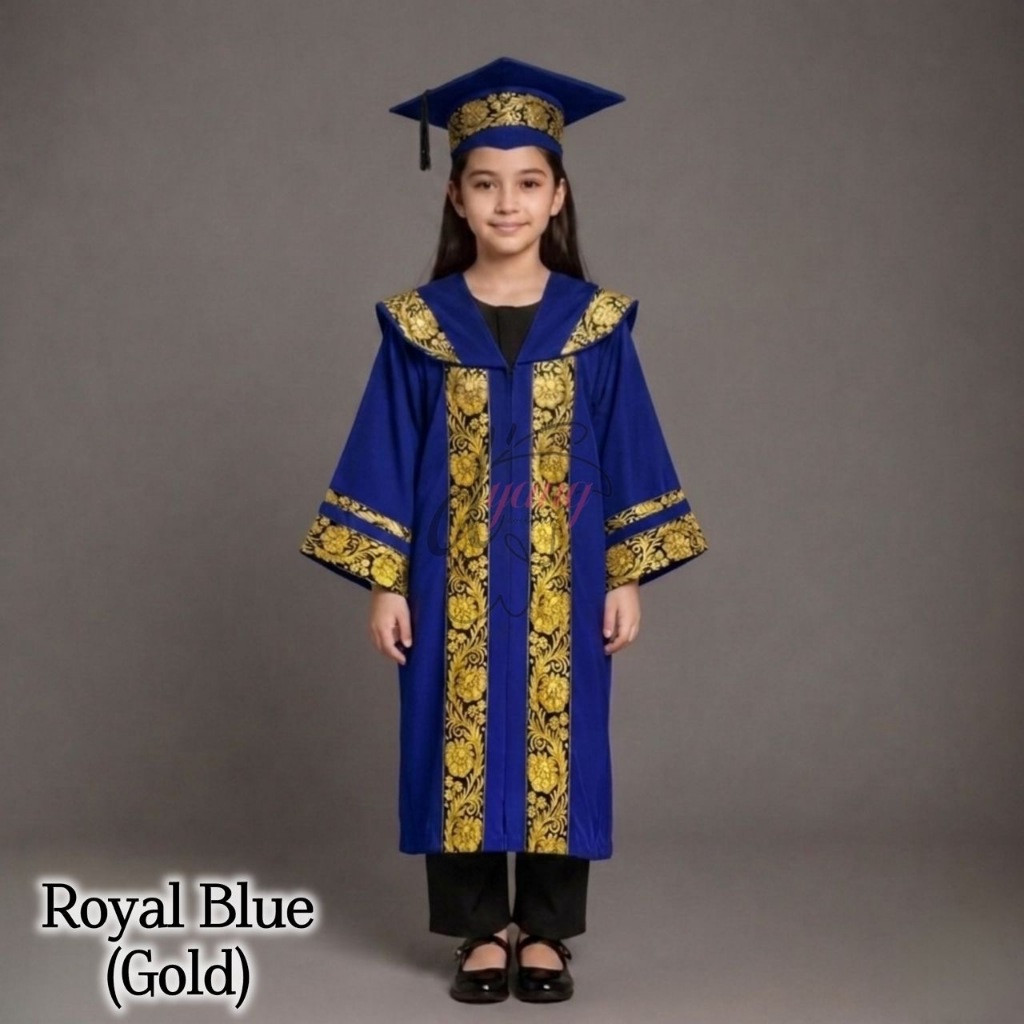 Royal Blue Songket Gold. SK Tahun 6. Jubah Konvokesyen beserta Topi Motar. (minimum 10 sets).