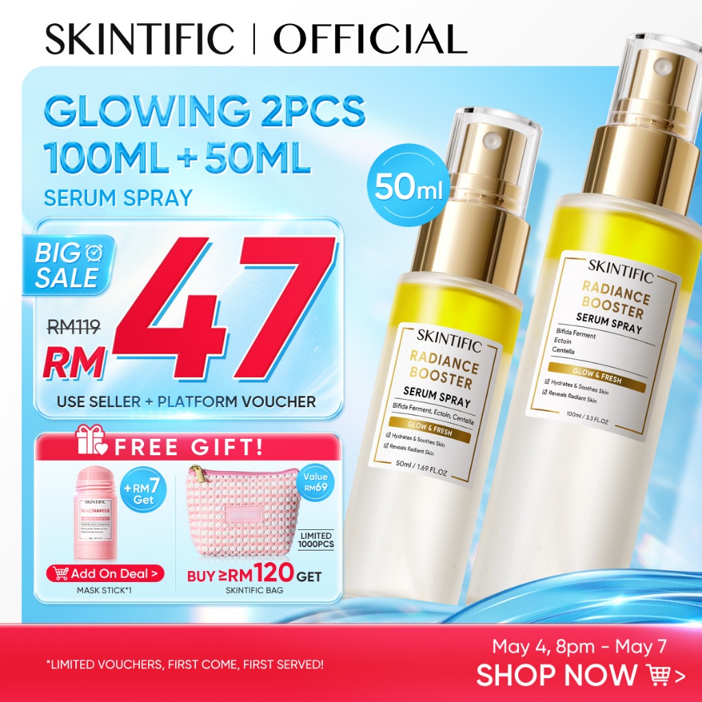 [NO.1]SKINTIFIC Radiance Booster Serum Spray 100ml Essence Skincare Glossy Hydration Radiance Serum Muka Centella