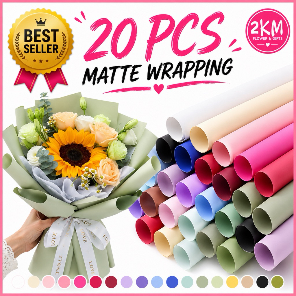 (20PCS) MATTE Plain Waterproof Flower Wrapping Paper Bouquet Gift Florist Birthday Wrap Kertas Pembalut Bunga Hadiah
