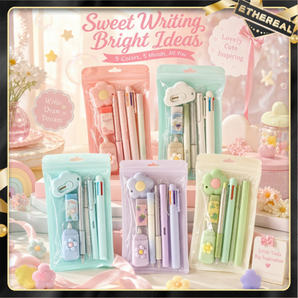7pcs Stationery Set Ballpoint Pen Pencil Eraser Correction Tape Knife Office and Study Cultural Supplies Writing Supplie
