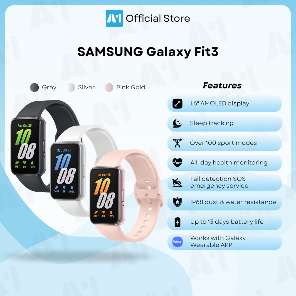 Samsung Galaxy Fit3 1.6" AMOLED Display 100+ Mod Sukan Sport Modes Penjejakan Tidur Sleep Tracking Heart Rate Monitoring