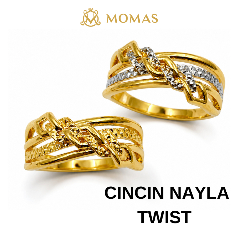 MOMAS CINCIN NAYLA TWIST 5D Emas 916 Original Cincin Emas 916 Bajet Cincin Murah Original Emas 916 Tulen Cincin Emas