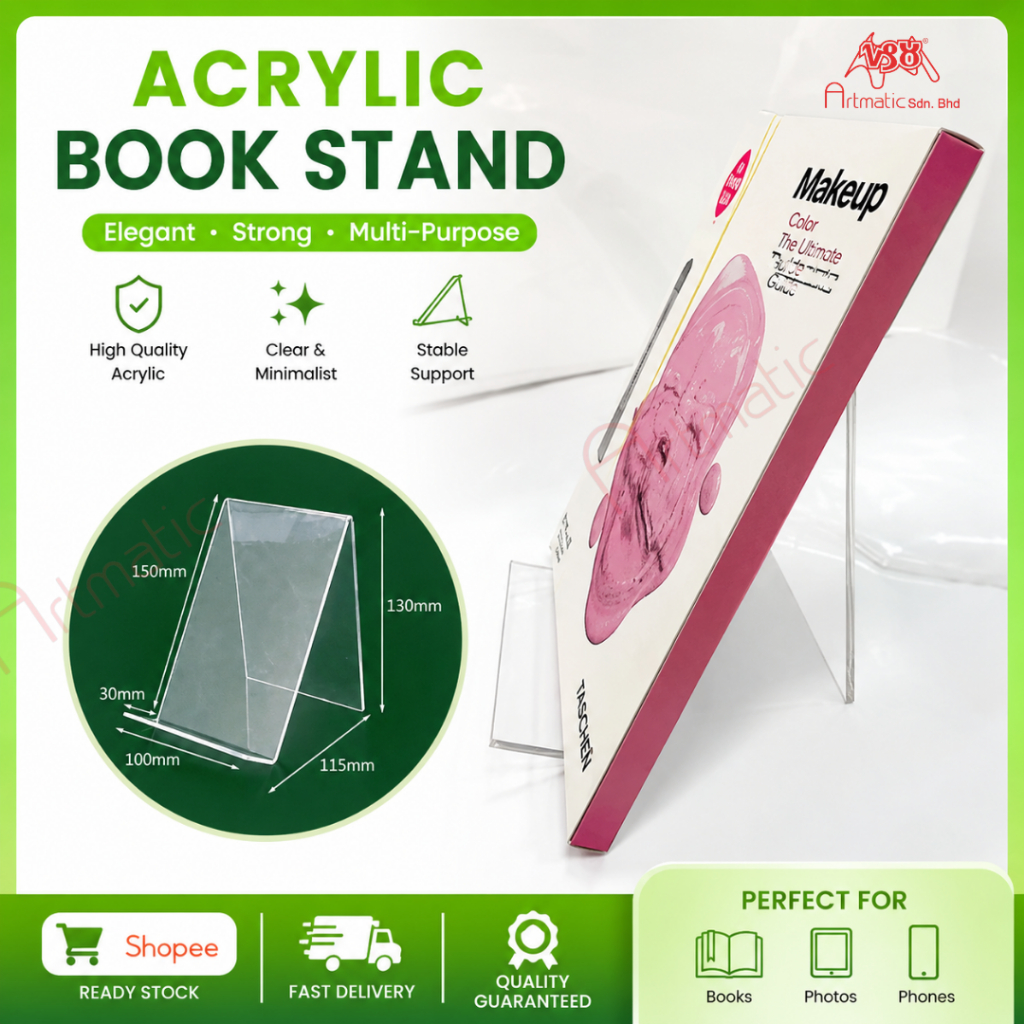 Artmatic [Best Seller]Acrylic Book Stand | Transparent Display Holder｜Rak Buku Meja | Desktop Book