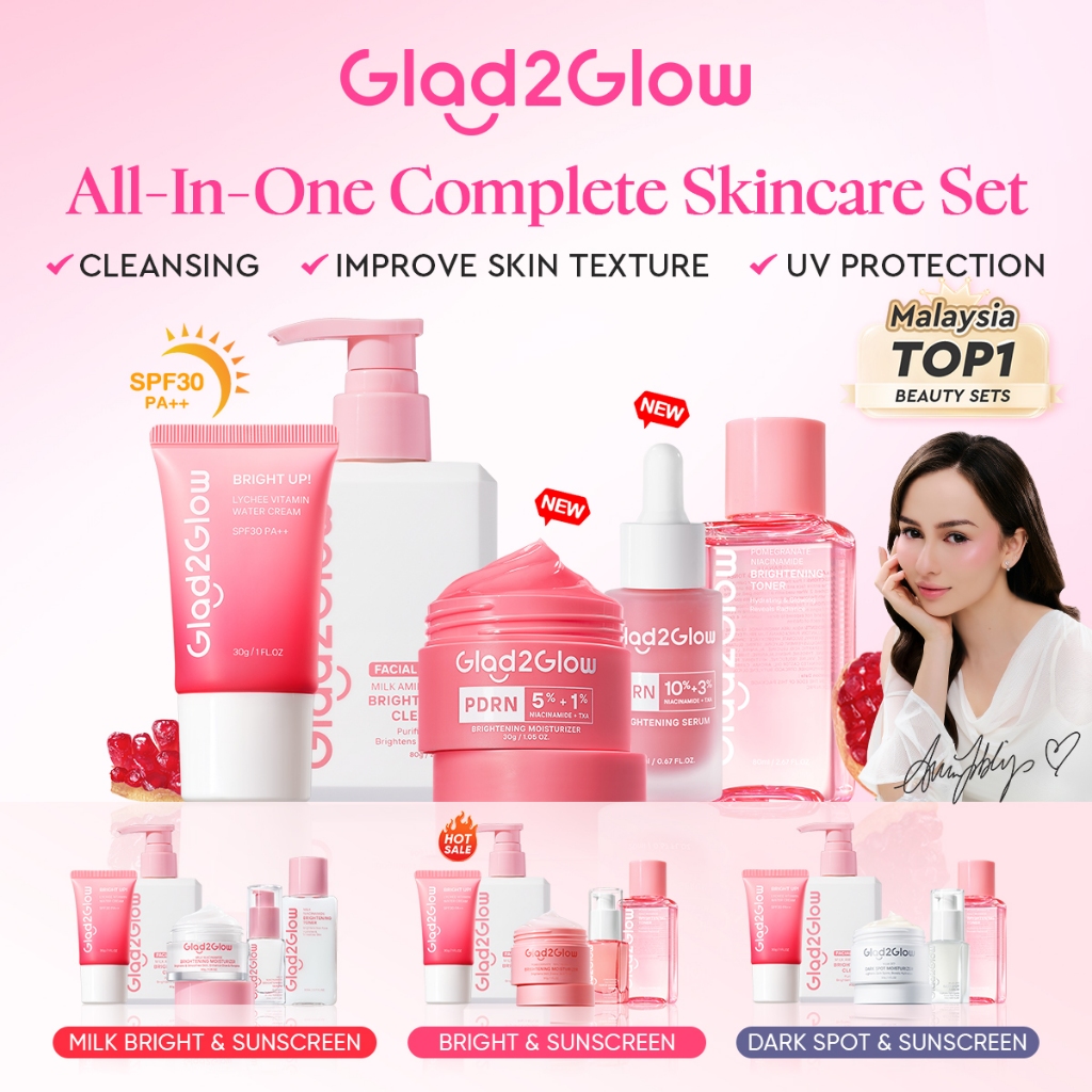 [New Combo]Glad2Glow 5PCS Skincare Set-PDRN Moisturizer,Sunscreen,Cleanser,PDRN Serum,Toner Brightening|Repair|Acne
