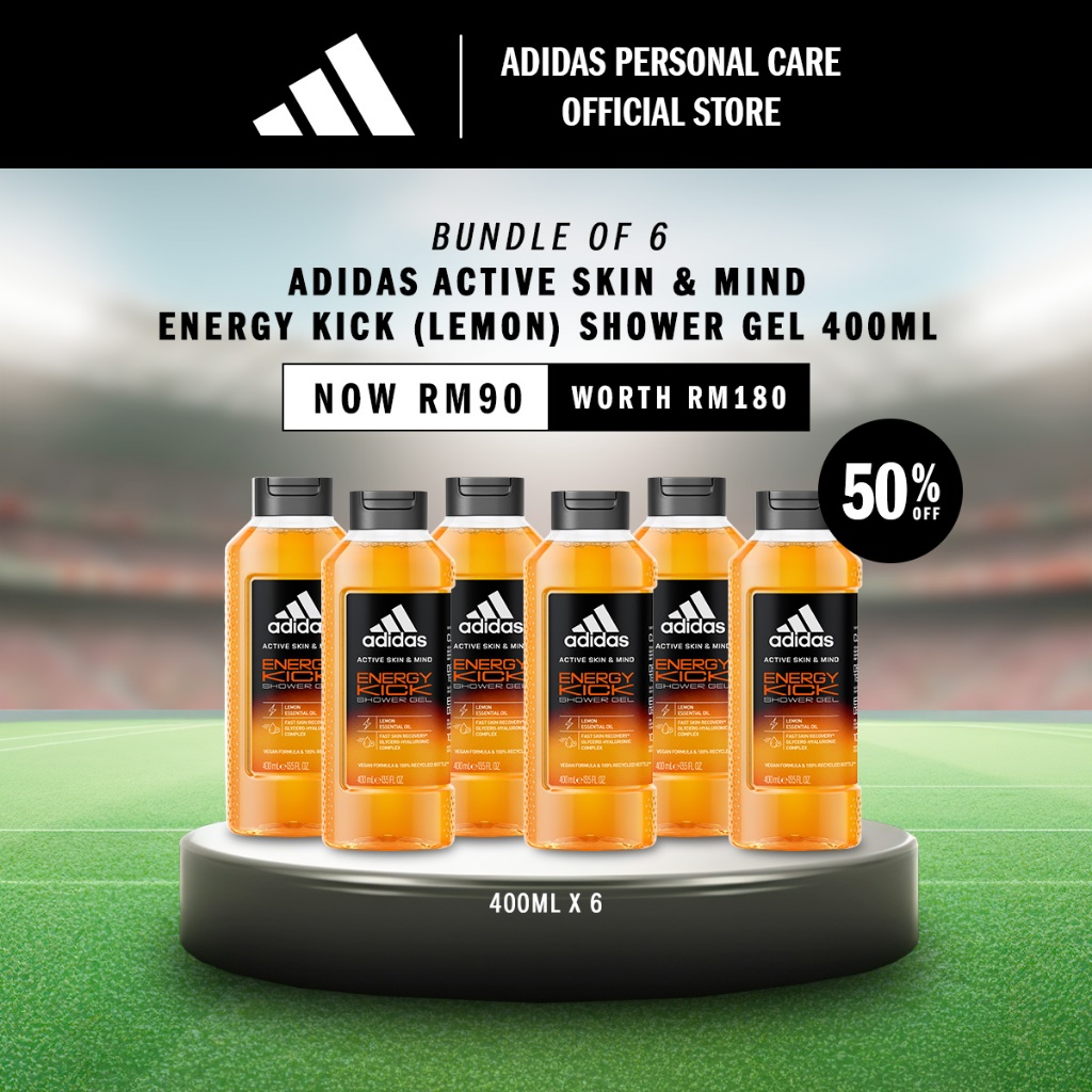 [JUN Exclusive] Adidas Active Skin & Mind Energy Kick (Lemon) Shower Gel 400ml - Suitable for Sensitive Skin (Vegan)