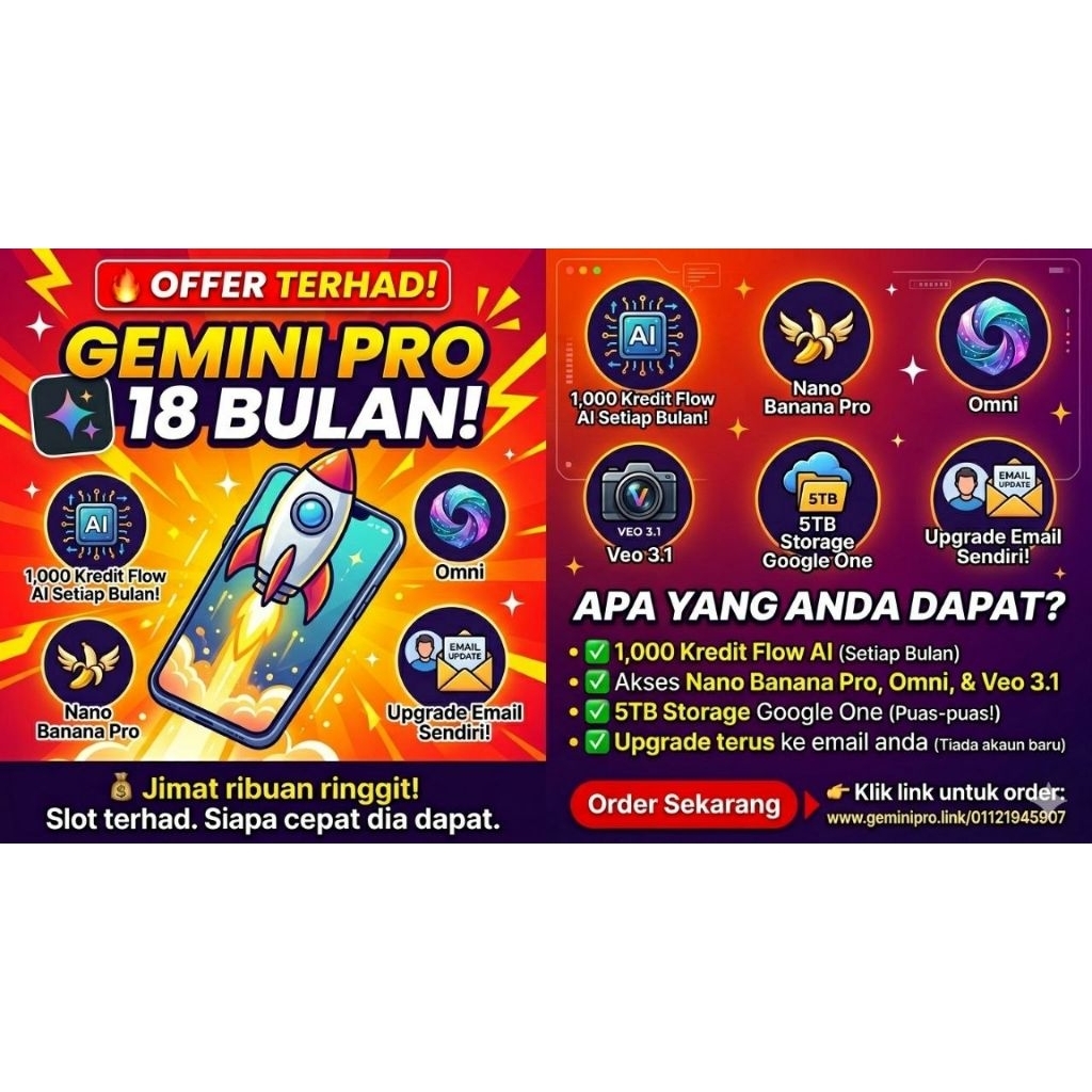GOOGLE AI PRO 18 BULAN | GEMINI AI 18 BULAN | FLOW AI 18 BULAN