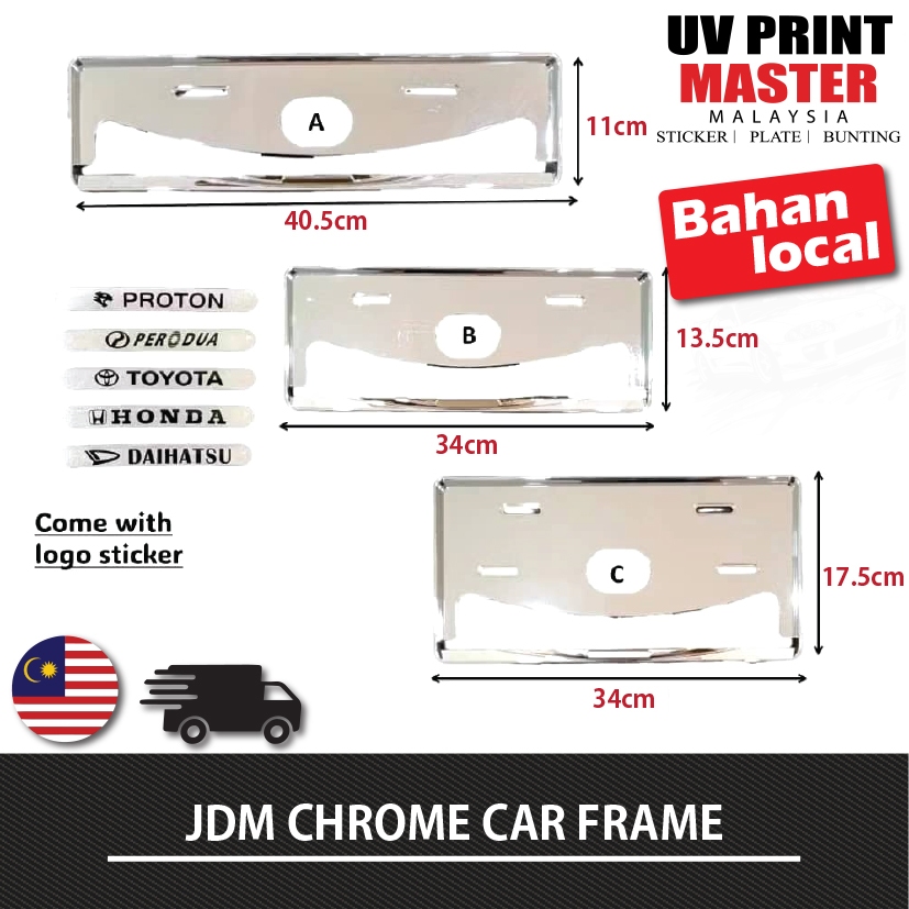 3 SIZE JDM SILVER COVER JAPAN ABS CAR PLATE FRAME ( CHROME ) CAR PLATE CASING PROTON/PERODUA/TOYOTA/HONDA/DAIHATSU